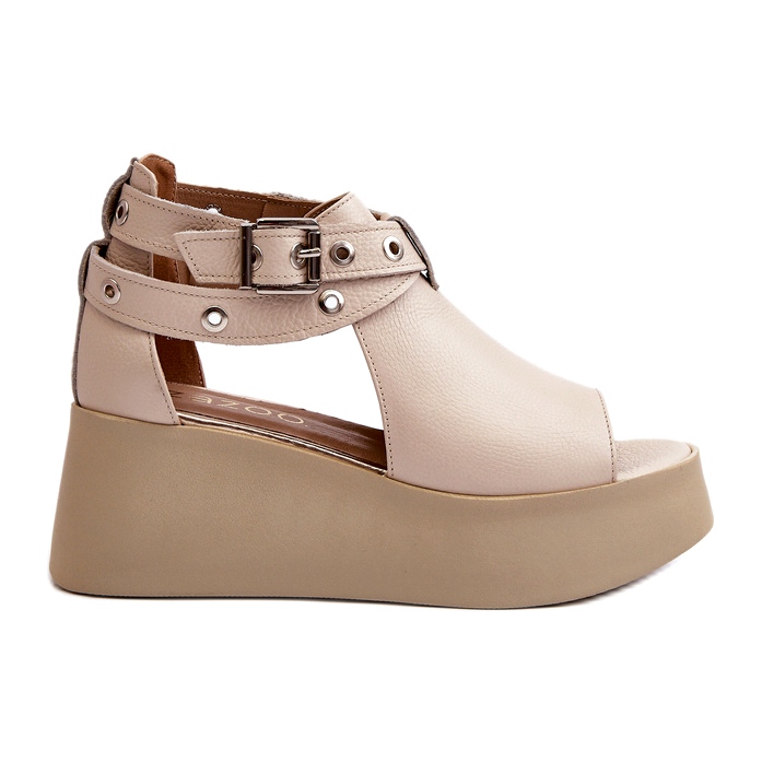 Zazoo 1732 Sandali con zeppa in pelle, Beige