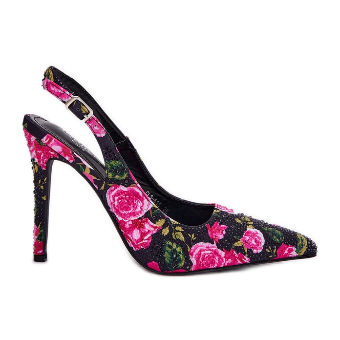 Inna Sandali decorati su un tallone alto in rose nere nero