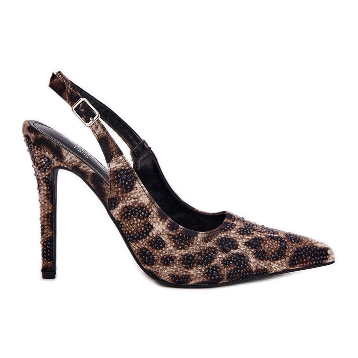 Inna Sandali decorati su un perno beige e stampa il leopardo nero