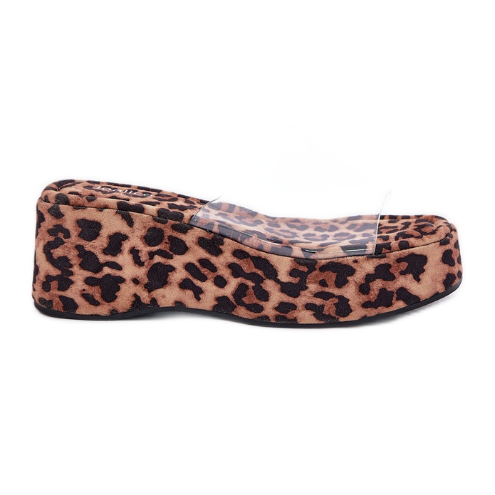 Inna Infradito da donna con un cuneo trasparente We Leopard Bar marrone