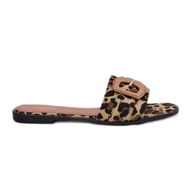 Inna Infradito da donna piatto con una fibbia leopardata decorativa marrone