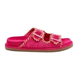 Inna Infradito da donna con fibbie e un orlo decorativo di fucsia rosa
