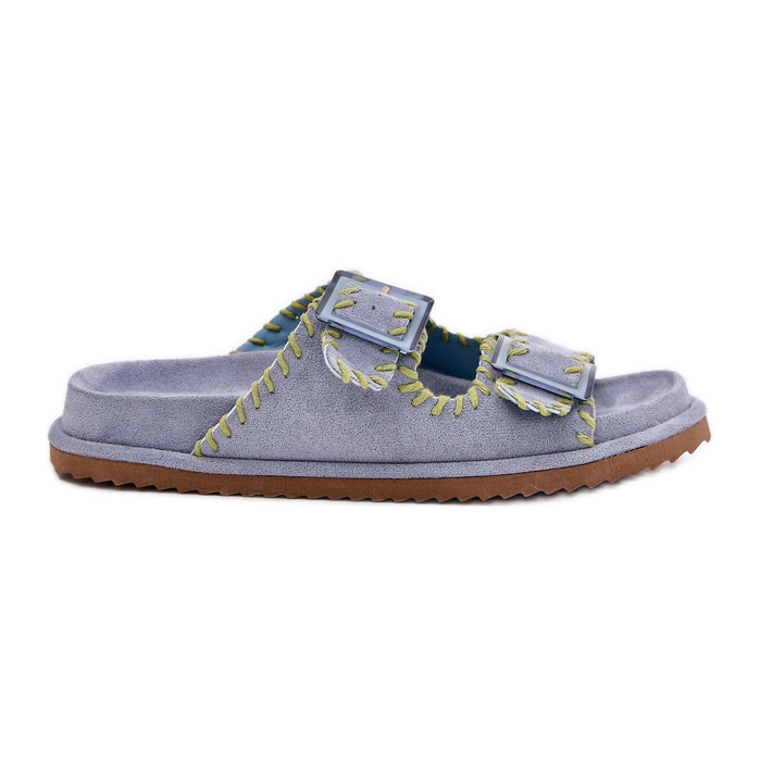 Inna Infradito da donna con fibbie e orlo blu decorativo