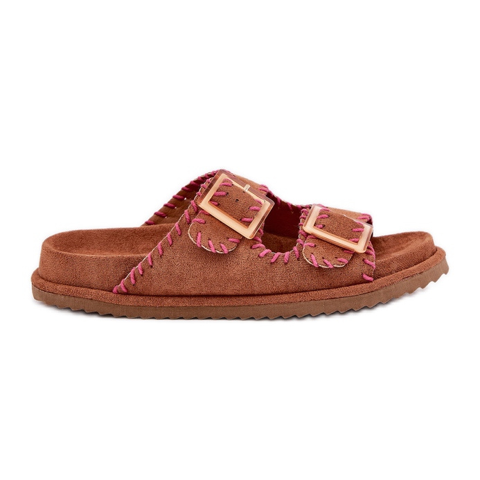 Inna Infradito da donna con fibbie e cammello decorativo marrone