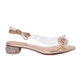 S.Barski Sandali trasparenti con tacco basso con decorazione MR51-709 d'oro