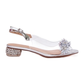 S.Barski Sandali trasparenti con tacco basso con decorazione d'argento MR51-709