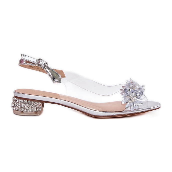 S.Barski Sandali trasparenti con tacco basso con decorazione d'argento MR51-709