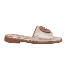 S.Barski Flip da donna con tacco piatto con un ornamento di S. Barski Kv51-013 Zloty d'oro