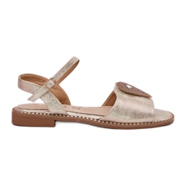 S.Barski Sandali con tacco piatto da donna con un ornamento di S. Barski KV51-098 Zloty d'oro