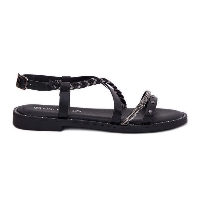Sandali piatti con decorativo Vinceza 17379 Black Stripes nero