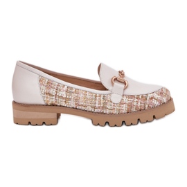 Mocassini in pelle femminile con dettagli dorati Laura Messi 2938 Beige leggera