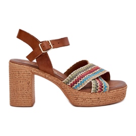 Sandali in pelle sul pilastro con treccia su Zazoo 40460 Brown Stripes marrone