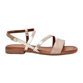 Sandali in pelle da donna con tacco piatto Maciejka 06966-25 PLN d'oro