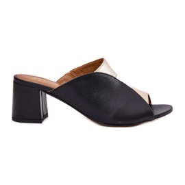 Pantofole in pelle femminile sul Maciejka Post 06943-25 nero e oro
