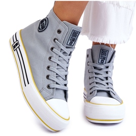 Sneaker ad alto materiale femminile sulla piattaforma Big Star LL274188 Blu chiaro