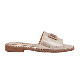 S.Barski Flip-flop con tacco piatto da donna con un ornamento S. Barski Kv51-089 oro d'oro