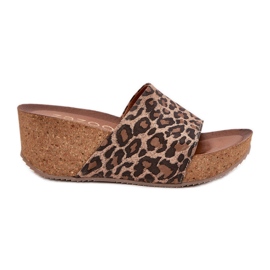 Zazoo 40289 Flip in pelle femminile sul leopardo del cuneo di sughero beige