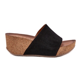 Zazoo 40311 Le pantofole da donna in pelle scamosciata sui cunei di sughero nero