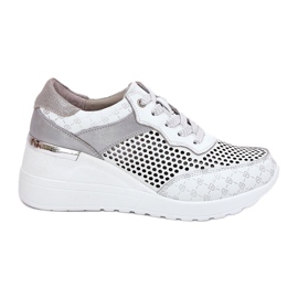 Scarpe sportive in pelle Openwork Sneaker su Wedge S.Barski LR51-641 White bianca