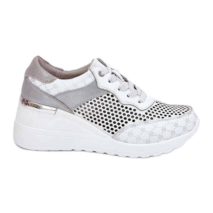 Scarpe sportive in pelle Openwork Sneaker su Wedge S.Barski LR51-641 White bianca