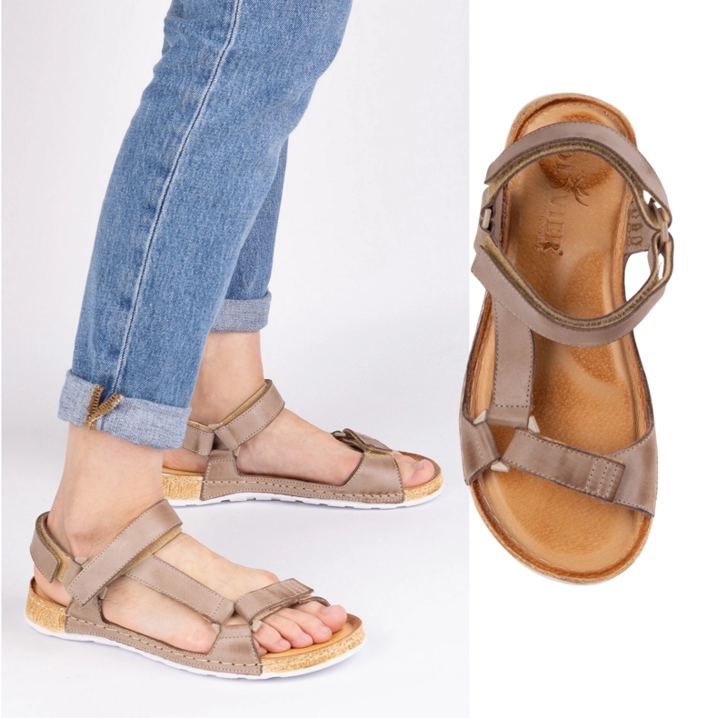Olivier Sandali da donna beige in pelle a piedi nudi