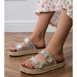 Silver glitter espadrilles con fibbie d'argento