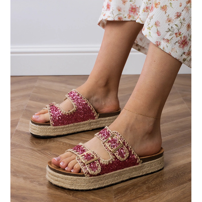 Pink espadrilles glitter con fibbie rosa