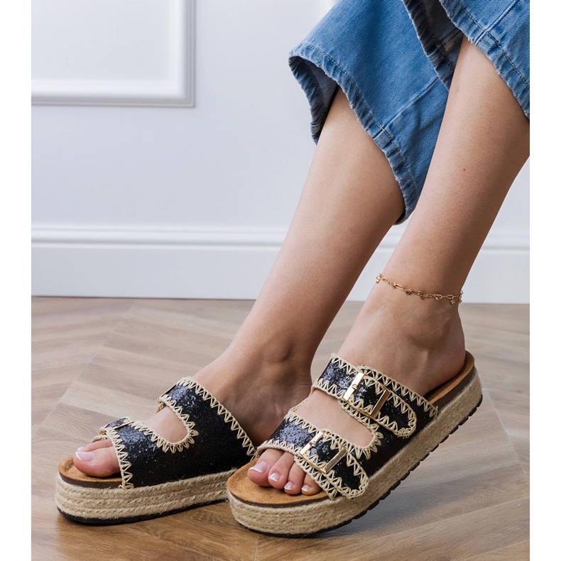 Black espadrilles glitter con fibbie nero