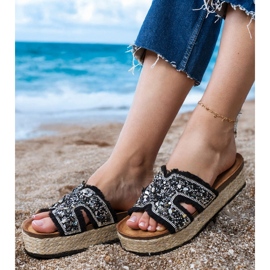 Espadrille nere con zirconi e ciottoli nero