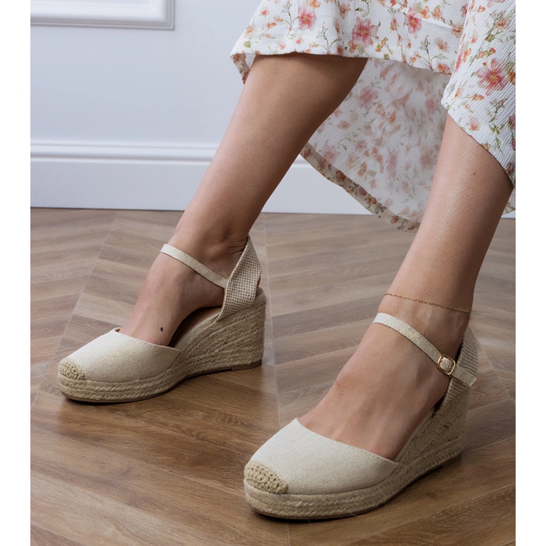 Beige Sandals Espadrilles on Wedge