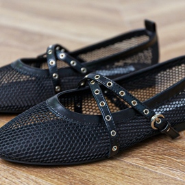 Ballerine in maglia nera con fibbia decorativa nero