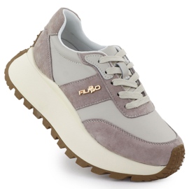 Scarpe sportive in pelle su una piattaforma spessa beige filippo dp6785