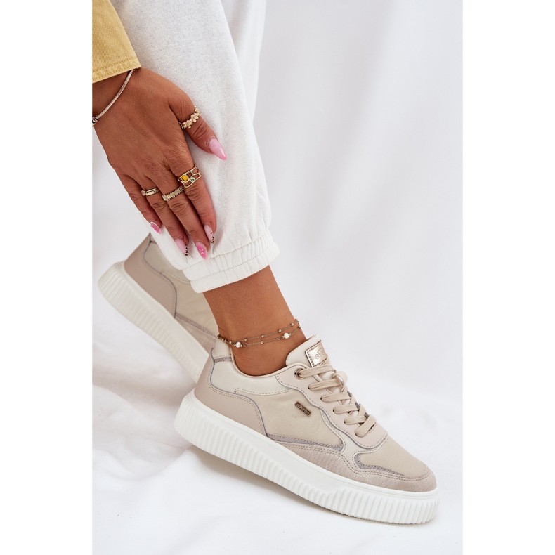 EVento Sneakers da Donna in Pelle con Plateau, Beige