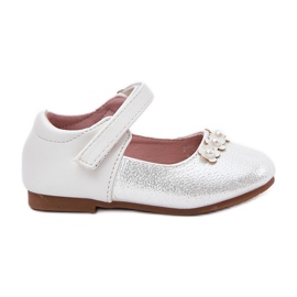 EVento Ballerine per bambini in velcro con fiori bianchi bianco