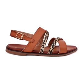 Sandali da donna a ruote piatte con leopardi leopardi Sergio Leone SK086H CAMEL STRUES marrone