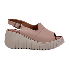 ARTIKER Sandali da donna realizzati in pelle naturale per un cuneo artker 54c0788 beige scuro