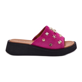 Flip di pelle scamosciata femminile con Vinceza 66741 Fuksja rosa