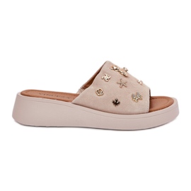 Flip di pelle scamosciata femminile con vinceza 66741 beige