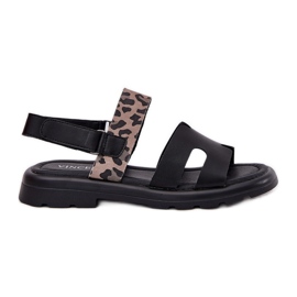 Vinceza 66780 sandali in pelle femminile con tacchi piatti nero