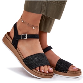 Sandali femminili con una treccia sulla cintura nera inblu GS000050 nero