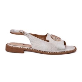 S.Barski Sandali da donna con tacco piatto con un ornamento di S. Barski Kv51-002 Silver d'argento