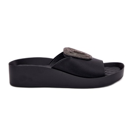 S.Barski Pantofole in pelle femminile con un ornamento kv51-028 nero