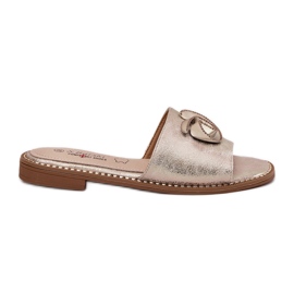 S.Barski Flip da donna con tacco piatto con un dettaglio decorativo Kv51-007 Zloty d'oro