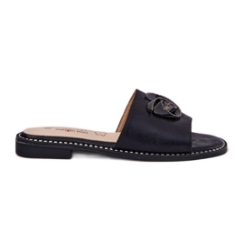 S.Barski Flip da donna con tacco piatto con decorativo KV51-007 Black Black nero