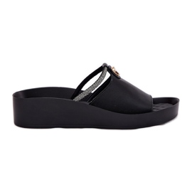 S.Barski Pantofole in pelle femminile con un cinturino nero decorativo Kv51-034