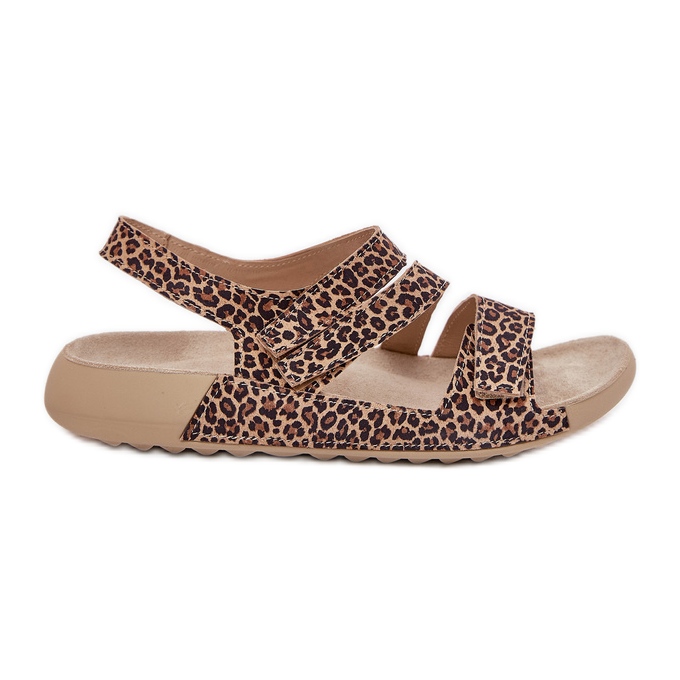 Sandali in pelle femminile zazoo k1004 stampa leopardo marrone