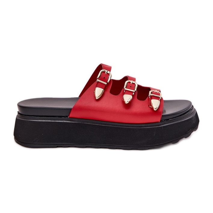 Infradito da donna sulla piattaforma con strisce rosse rosso