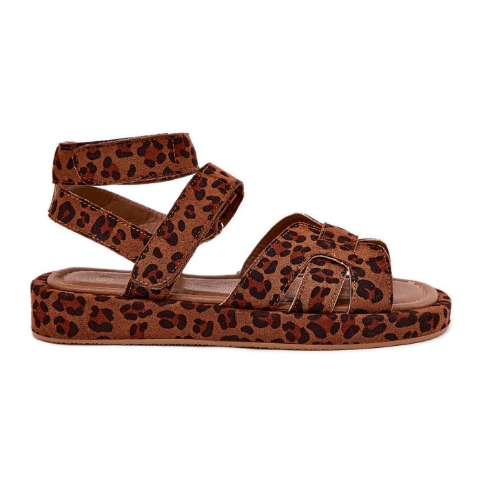 Sandali femminili con leopardo in velcro marrone