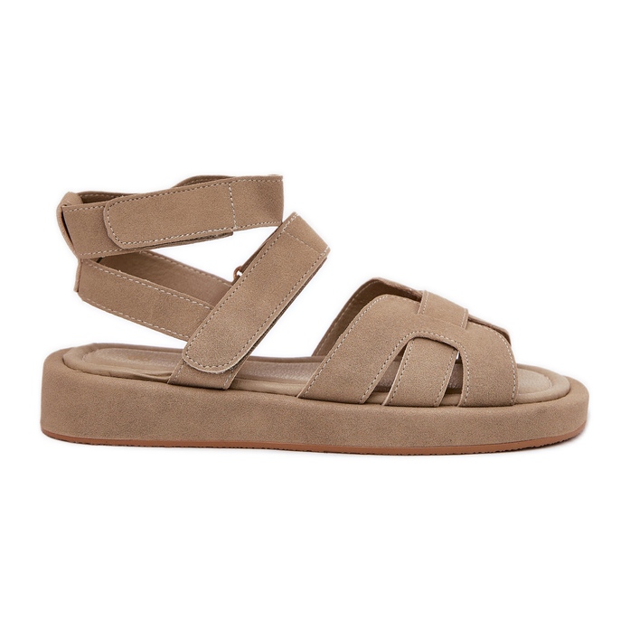 Sandali femminili con kaki velcro beige