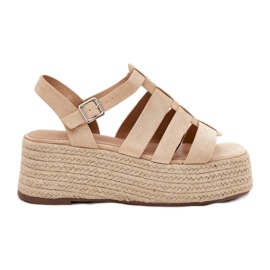 Sandali femminili con strisce e beige intrecciata